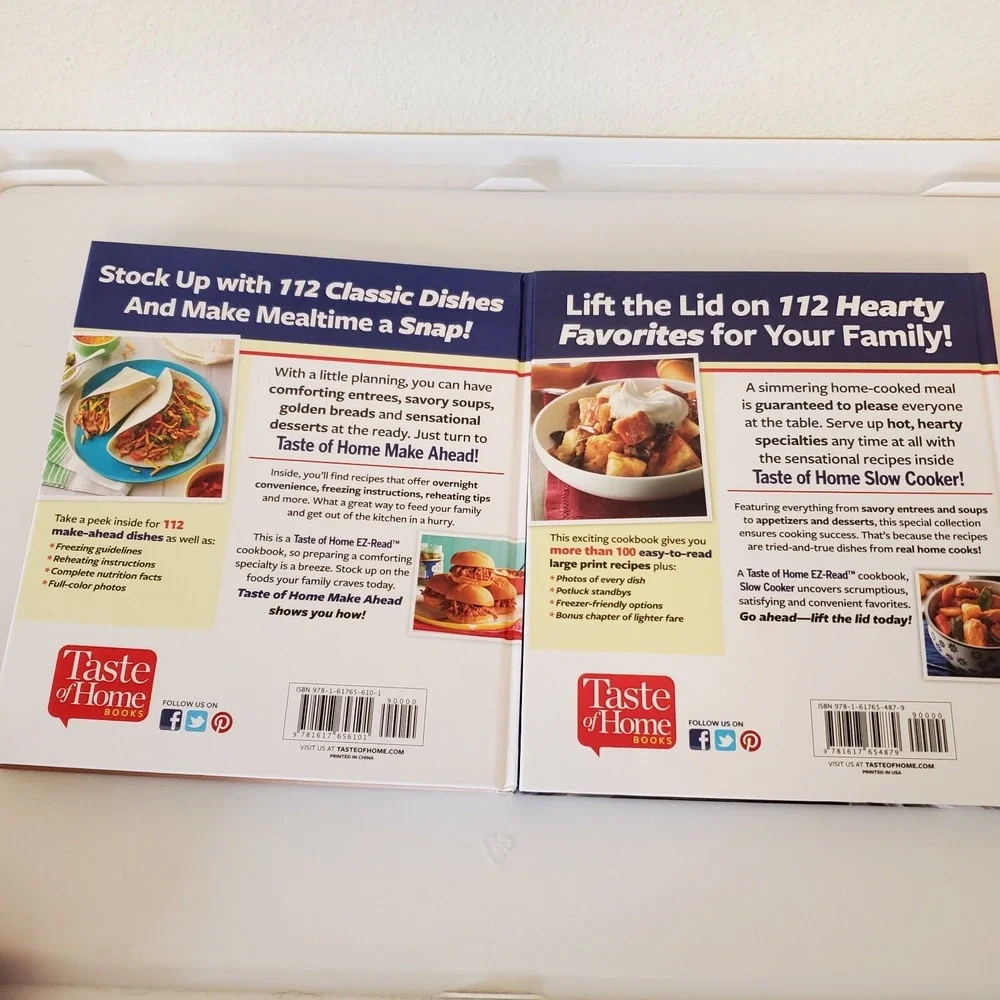 Lot Of 2 Taste of Home Large Print Make Ahead and Slow Cooker Hardcover EZ Read